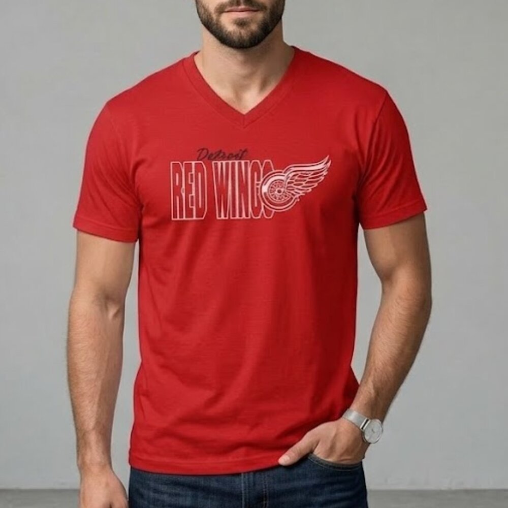 Vintage 90's Detroit Red Wings T-Shirt Men's X-Large Short Sleeve V-Neck NHL